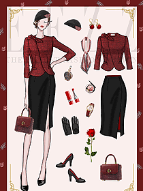 美女宮廷風紅色上裝，復古優雅手繪設計圖2142款