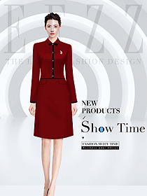 紅色職場連衣裙女套裝設計圖