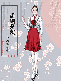 夏季餐廳服務員連衣裙制服設計定制效果圖