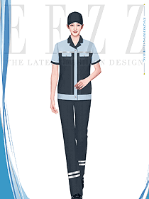 夏季短款撞色反光條女士工作服設計圖