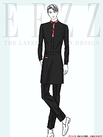 酒店西餐服務生黑色素雅制服定制設計圖