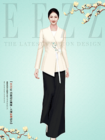 原創設計山水畫風格酒店餐飲服務生制服定制工裝