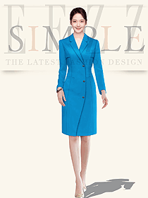 高級感長袖連衣裙春季新款洋氣收腰顯瘦裙子時尚寶藍款職業裝