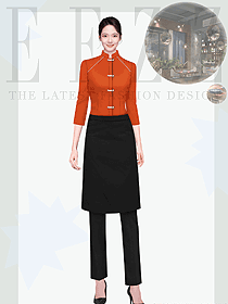 中式餐廳茶樓火鍋店民宿燒烤女款定制服務員制服設計