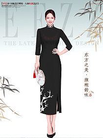 夏季新款別致小眾設計感黑色水墨暈染旗袍國風