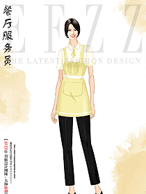 夏季餐飲女服務員員工制服手繪設計效果圖