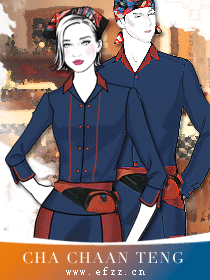 餐飲茶樓快餐店服務員工作服定制手繪系列設計方案