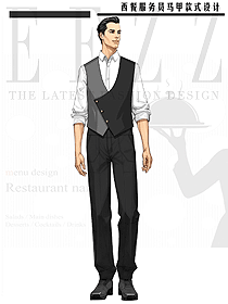 高端國外酒店餐飲西餐廳男服務生制服設計案例
