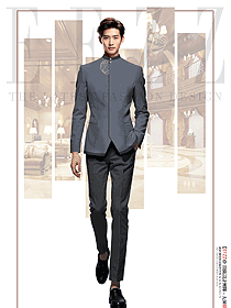 中式立領長袖男款酒店門童制服設計圖