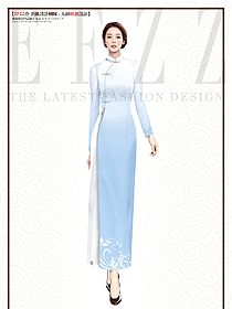 酒店中餐廳藍白色系設計旗袍員工制服方案