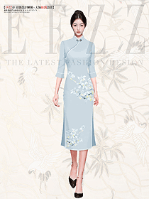 復古民國老上海女媽媽高貴青色改良旗袍制服設計