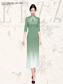 禪意風新中式國風綠色氣質旗袍連衣裙酒店制服定制款