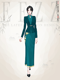 年輕款氣質修身長款復古民國套裝設計圖