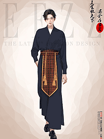 漢服魏晉風武俠俠客風重工刺繡手繪服裝設計圖