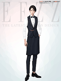 西餐咖啡廳服務員工作服秋冬長袖定制手繪服裝設計圖