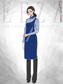 餐飲服務員工作服秋冬長袖襯衫手繪定制設計圖