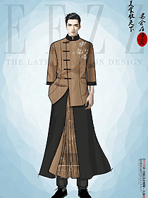 度假酒店服務員工作服男款長裙款定制手繪設計圖