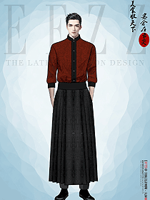 馬面裙款酒店餐飲服務員工作服定制手繪設計