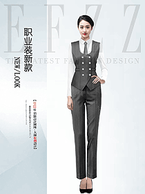 新款銀行西裝馬甲女夏季黑色條紋款定制設計工作服