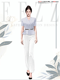 夏季短袖時尚灰藍色西裝職業裝女套裝定制