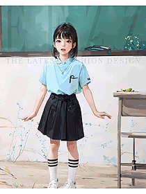 女童短袖T恤上衣翻領刺繡休閑t恤夏裝