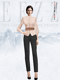 酒店餐飲中式服務員杏色制服設計圖