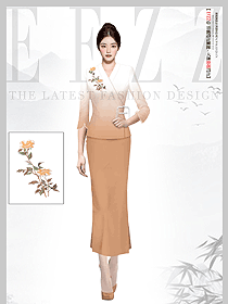 中式國潮漸變色女裝設計時尚套裝原創設計圖