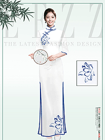 原創改良漢服女中國風青花瓷旗袍服裝設計