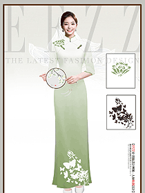 修身旗袍民族風(fēng)復(fù)古中國風(fēng)墨綠漸變色中長款