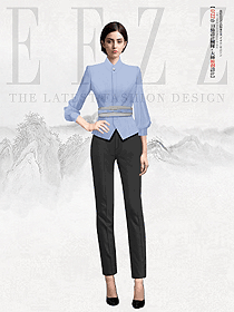 酒店中餐特色立領喇叭袖餐廳員工制服定制設計