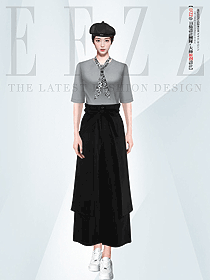 灰色上衣黑色長裙西餐廳服務(wù)員服裝短袖設(shè)計圖