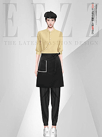 立領短款餐廳咖啡廳女服務生小圍裙制服設計圖