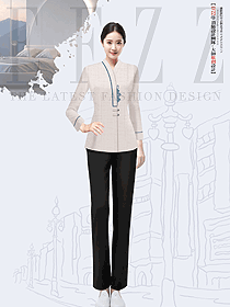 酒店原創(chuàng)制服-中式V領(lǐng)盤扣客服服務(wù)員工作服定制