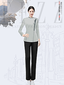酒店客房服務清潔員阿姨圓領套裝制服定制設計圖