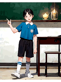 英倫風(fēng)校服中小學(xué)生藍(lán)色短袖T恤服裝定制圖