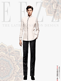 新中式酒店茶樓-男服務員工作服長袖套裝定制圖