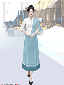 云南特色酒店大堂經(jīng)理領(lǐng)班服務(wù)員套裝長裙制服手繪設(shè)計圖