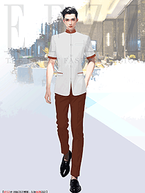 賓館大堂前廳短袖盤扣立領男服務員制服設計手繪圖