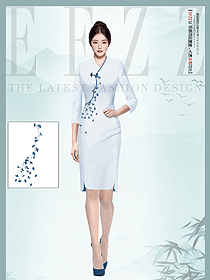 餐飲火鍋飯店中國(guó)風(fēng)女迎賓雙開衩旗袍制服方案