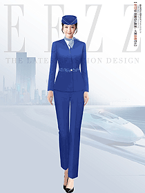 高鐵藍(lán)色褲裝乘務(wù)人員制服套裝-優(yōu)雅靈動(dòng)之美制服設(shè)計(jì)圖