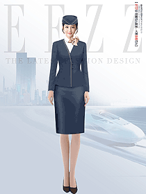 國際旅客列車鐵路乘務員制服設計-普藍色清新淡雅高鐵制服