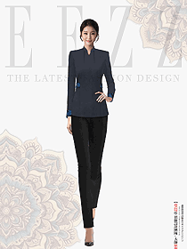 餐飲飯店中餐廳女服務員立領工作服長袖款設計圖