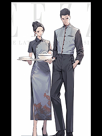 男女短袖餐飲茶樓高檔服裝定制手繪設計圖