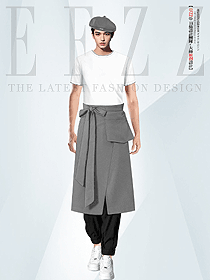 特色酒店西餐服務生長款灰色圍裙大口袋工裝制服原創設計