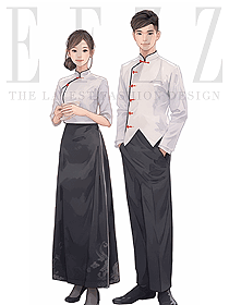 燒烤農(nóng)家樂中式餐飲套裝-服務(wù)員白色套裝制服