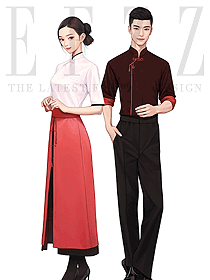 串串店火鍋店男女服務(wù)員中式制服套裝定制設(shè)計(jì)圖