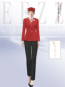 地面運輸部門大堂前臺工作人員紅色套裝工作服定制