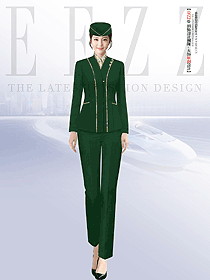 交通公交客運女司機綠色V領套裝工作服款式定做