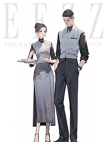 新中式國風酒店餐廳服務員制服改良漢服灰色馬面裙套裝