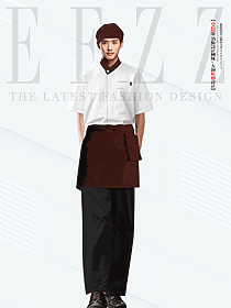 夏季短袖高檔酒店餐飲服務生咖啡色圍裙制服定制設計圖